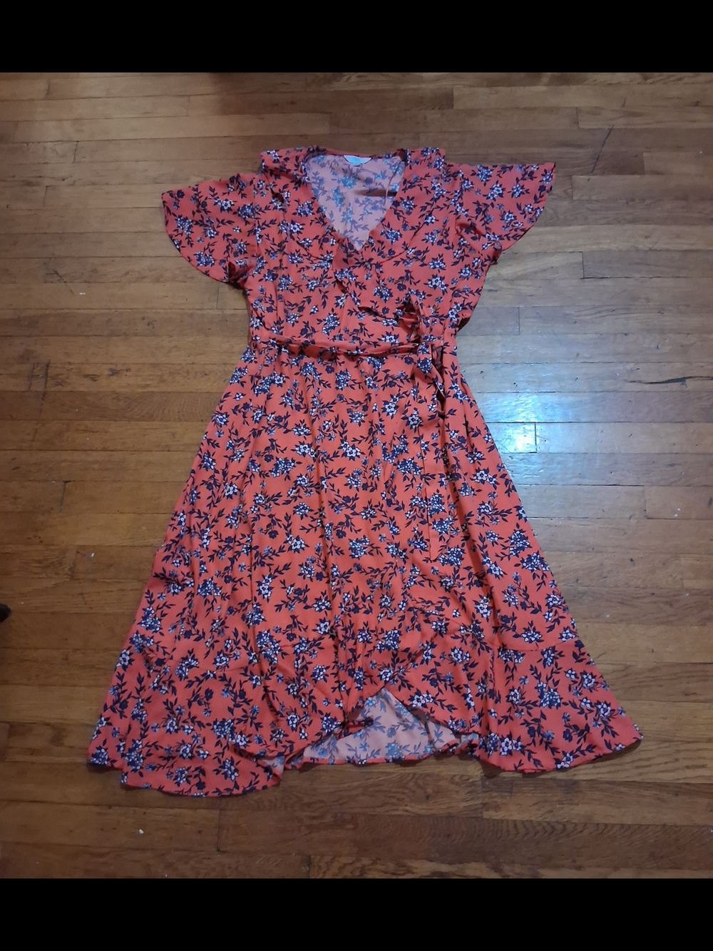 Time and Tru Red Floral Wrap Maxi Dress